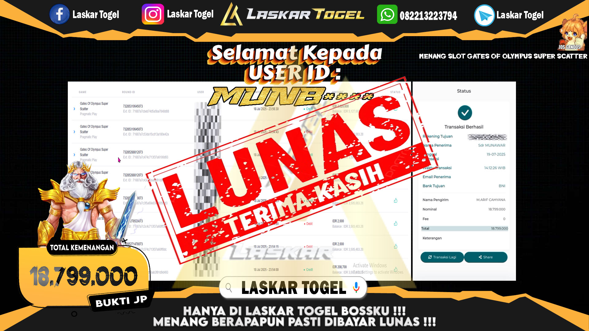 LASKARTOGEL JACKPOT SLOT GATES OF OLYMPUS SUPER SCATTER Rp.18.799.000.,- LUNAS